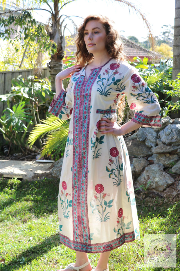 Hand Block Print Long Kaftan Dress