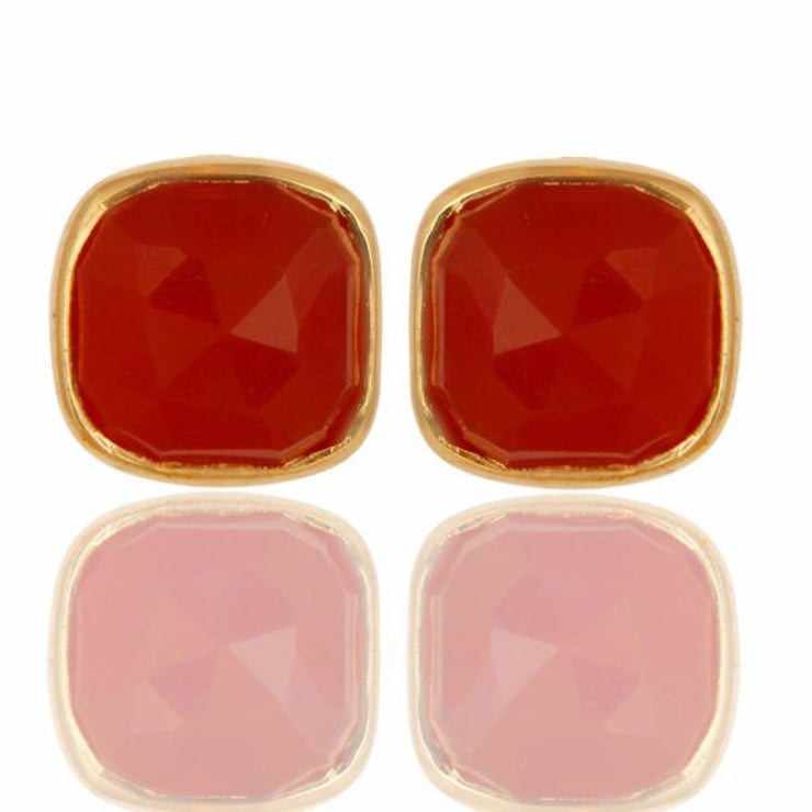 14K Yellow Gold Over 925 Sterling Silver Natural Red Onyx Studs Earrings Jewellery