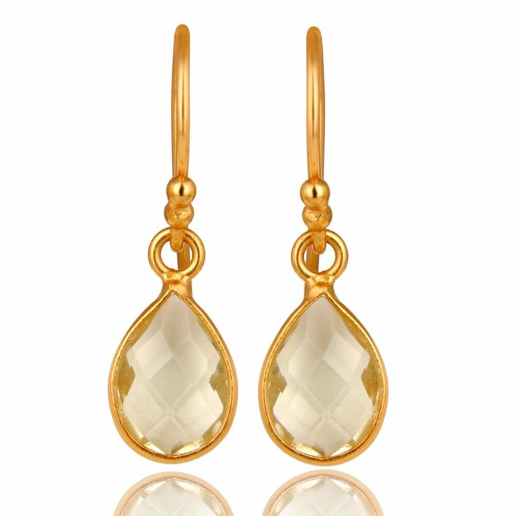 14K Yellow Gold Plated Sterling Silver Lemon Topaz Bezel Set Drop Earrings
