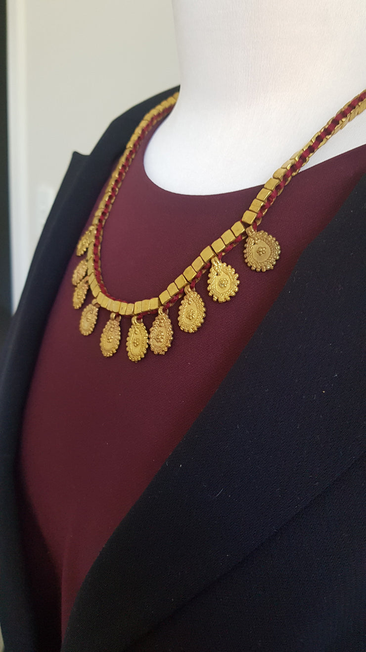Tribal Petal Brass Pendant Necklace