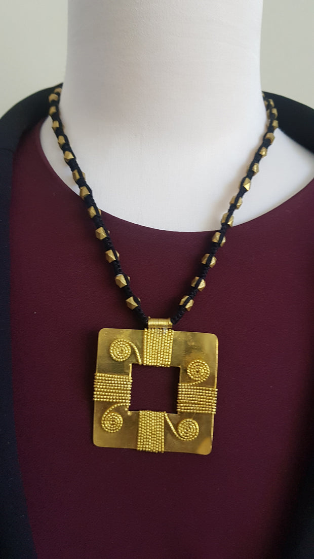 Square Brass Pendant Necklace