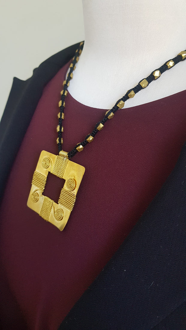 Square Brass Pendant Necklace