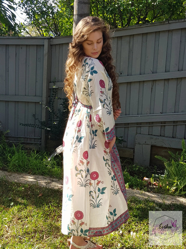 Hand Block Print Long Kaftan Dress