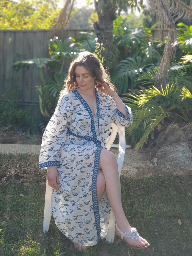 Long Kimono Robe - Blue Flemingo - Kimono Robe by EeshaBoutique - gshop, Long Robe