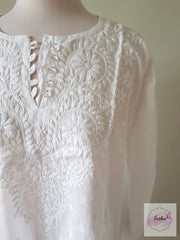 Daisy - Cotton White Top With Chikankari Hand Embroidery