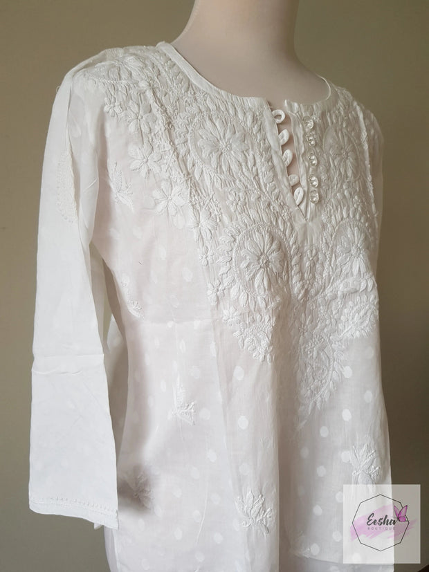 Daisy - Cotton White Top With Chikankari Hand Embroidery