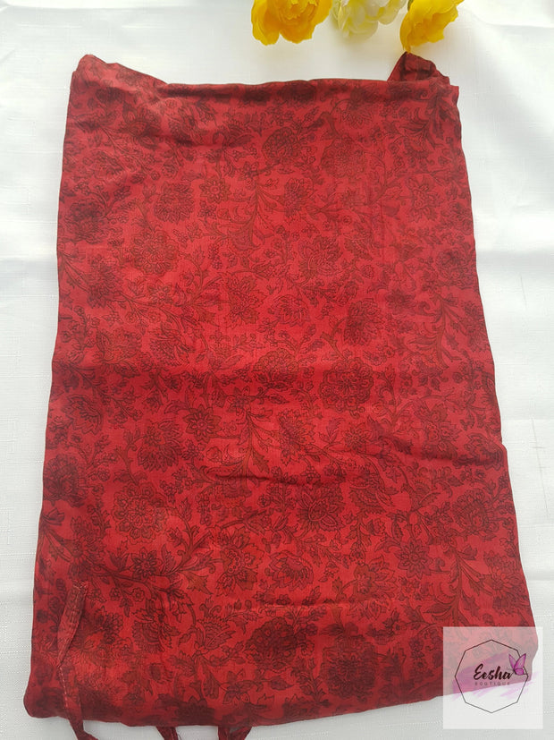 Red and Black Floral Vintage Silk Long Kaftan