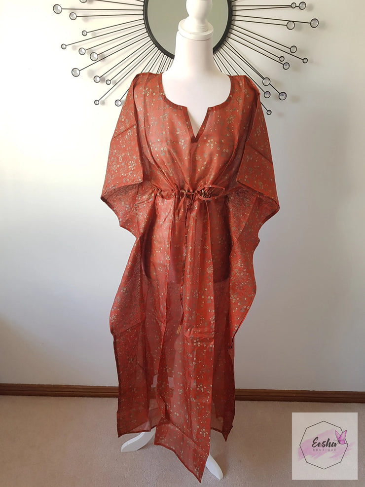 Brick Copper Vintage Silk Long Kaftan