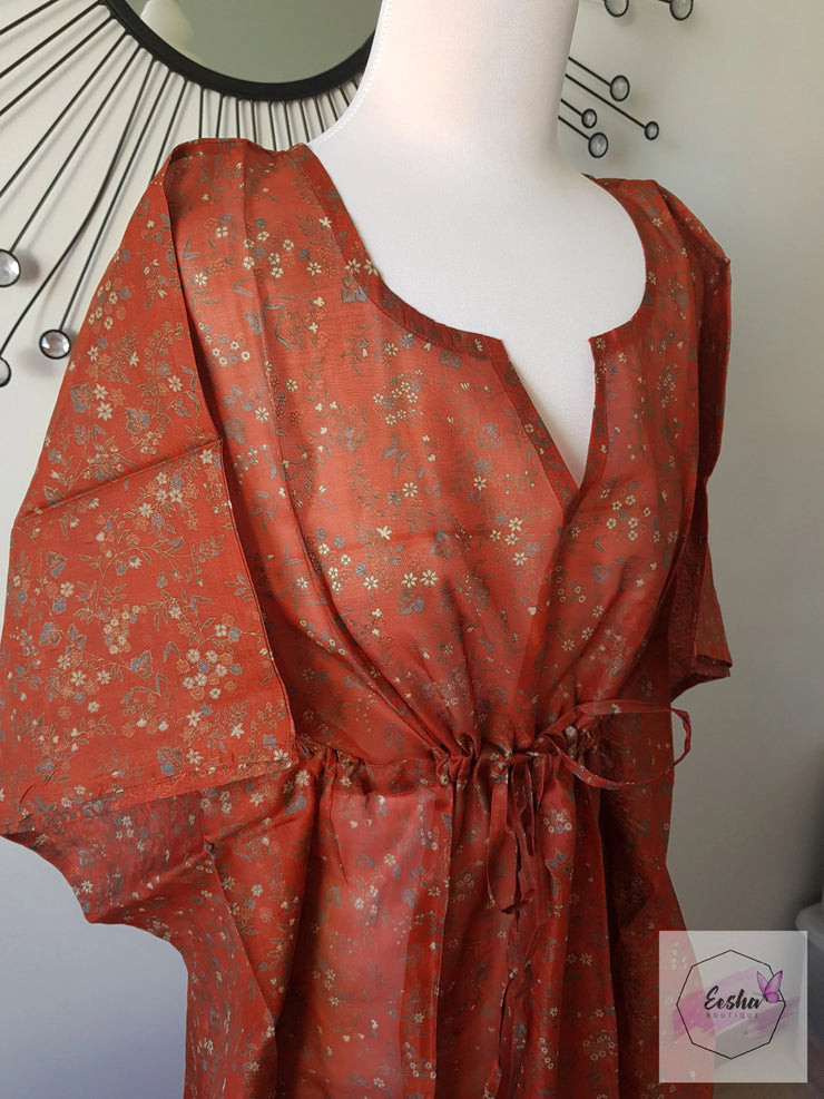 Brick Copper Vintage Silk Long Kaftan