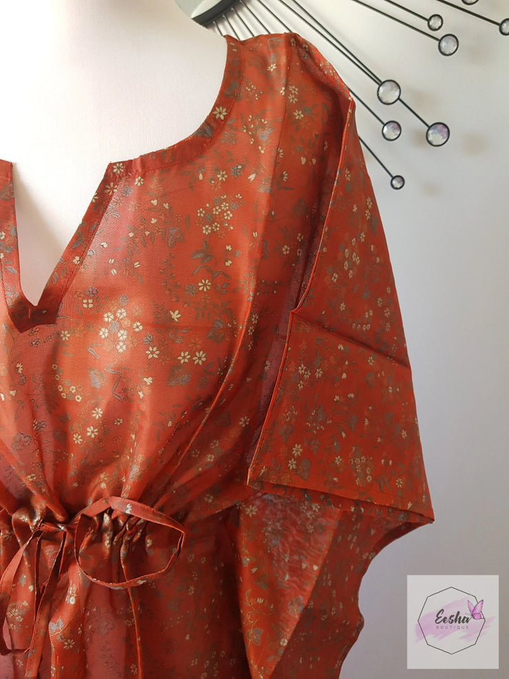 Brick Copper Vintage Silk Long Kaftan
