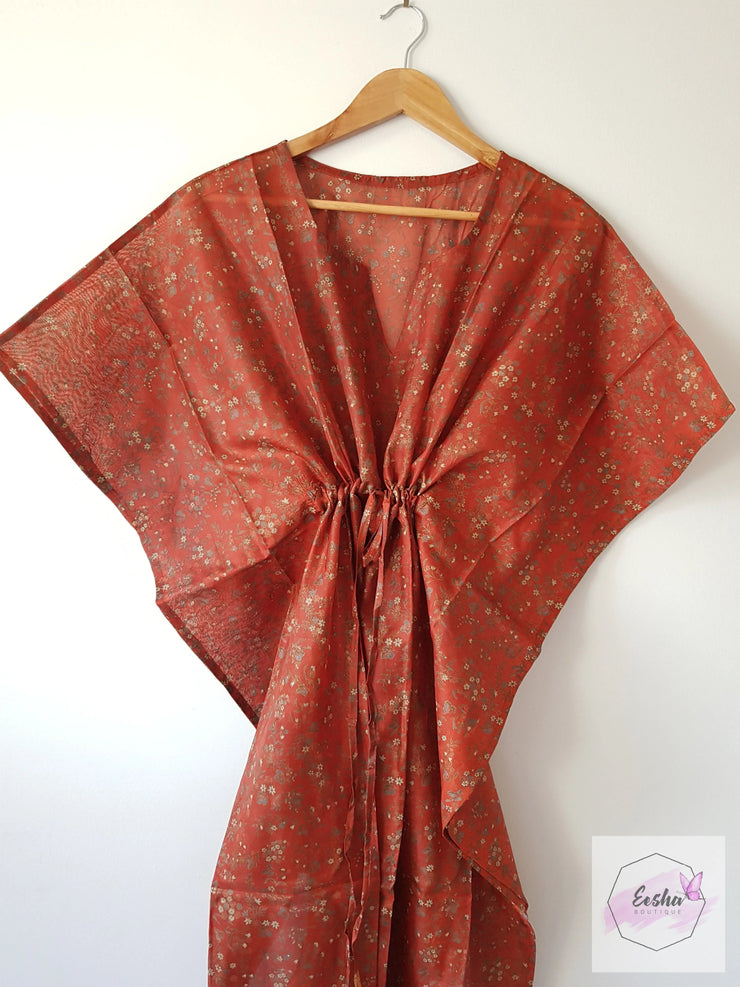 Brick Copper Vintage Silk Long Kaftan