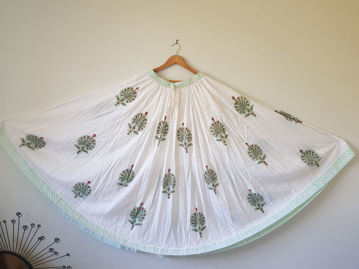 Indigo Hand Block Print Cotton Gathered Skirt