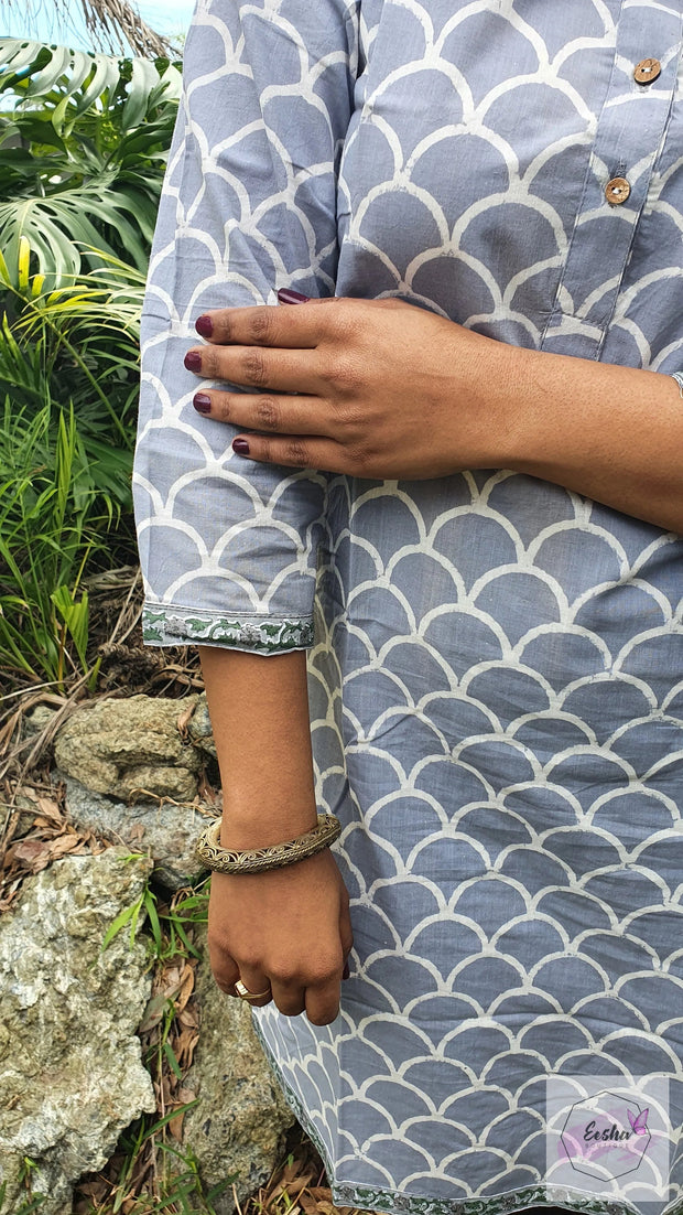 Grey Waves Hand Block Print Tunic