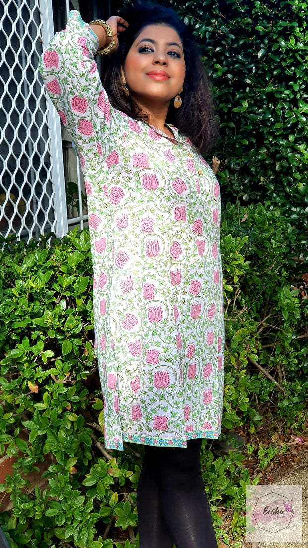 Pink Lotus Hand Block Print Tunic