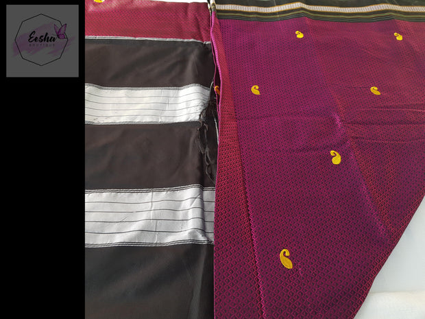 Magenta Handloom Silk Blended Khun Saree -Paisley Butta -  by EeshaBoutique - gshop