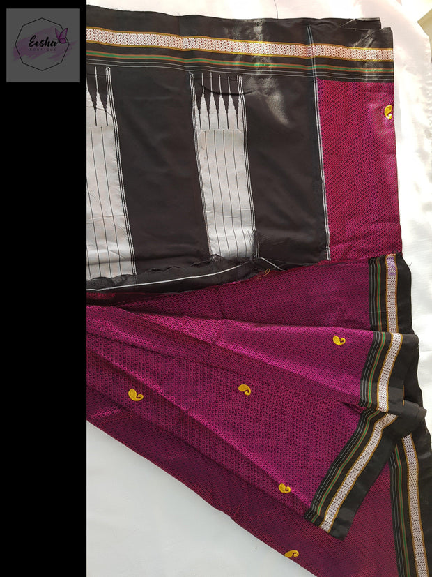 Magenta Handloom Silk Blended Khun Saree -Paisley Butta -  by EeshaBoutique - gshop