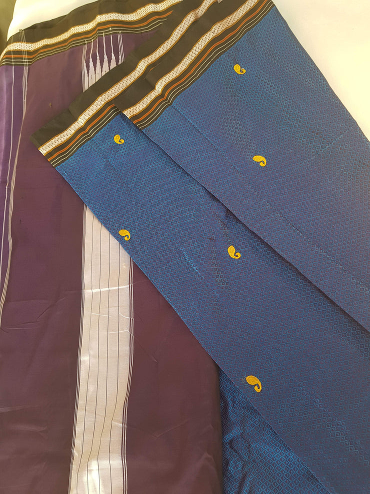 Blue Handloom Silk Blended Khun Saree -Paisley Butta -  by EeshaBoutique - gshop
