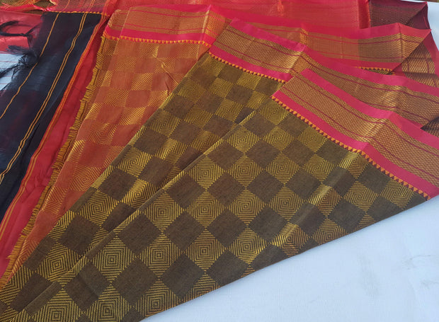 Handloom Resham Blended Silk Cotton Khun Saree - Golden -  by EeshaBoutique - gshop