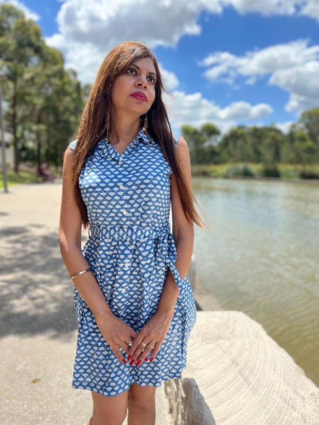 Anika - Short Shirt Dress - Blue