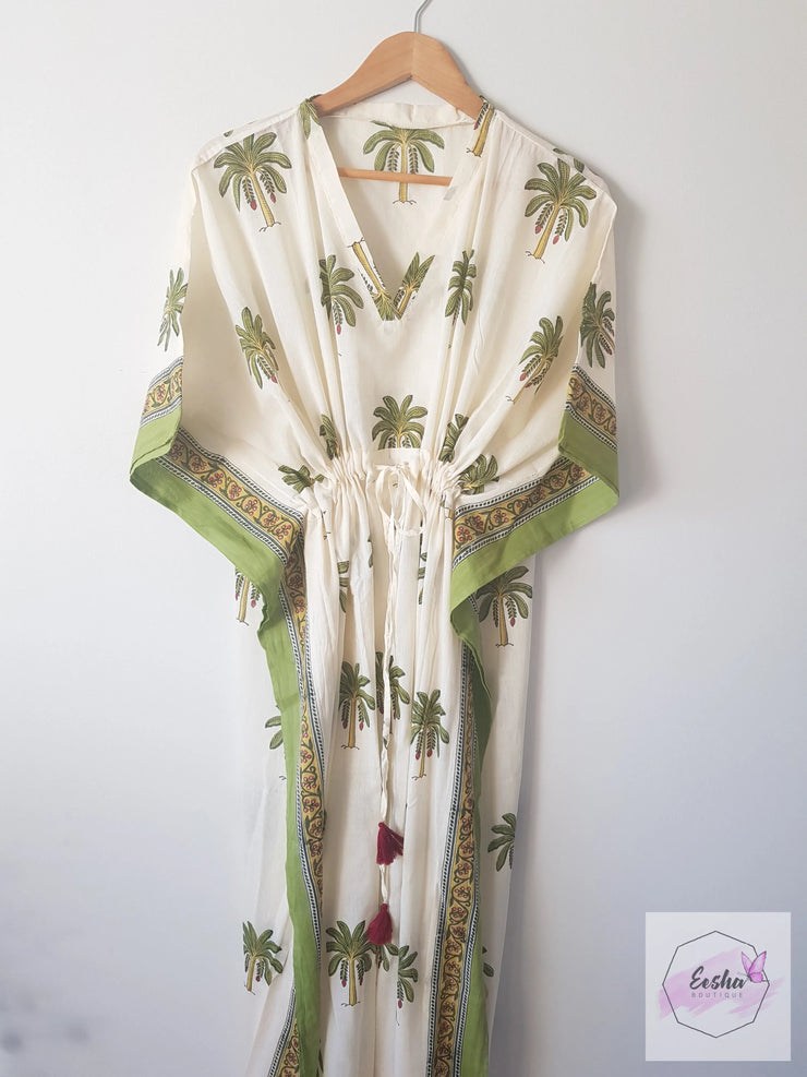 Palm Tree - Block Print Long Kaftan