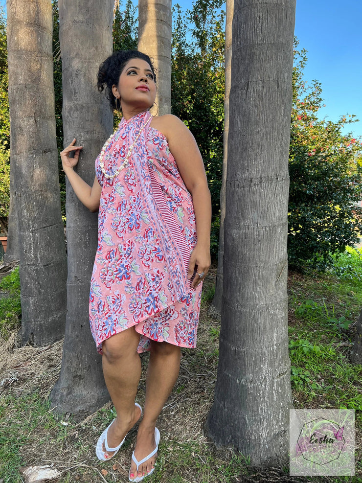 Block Print Peach Floral Sarong