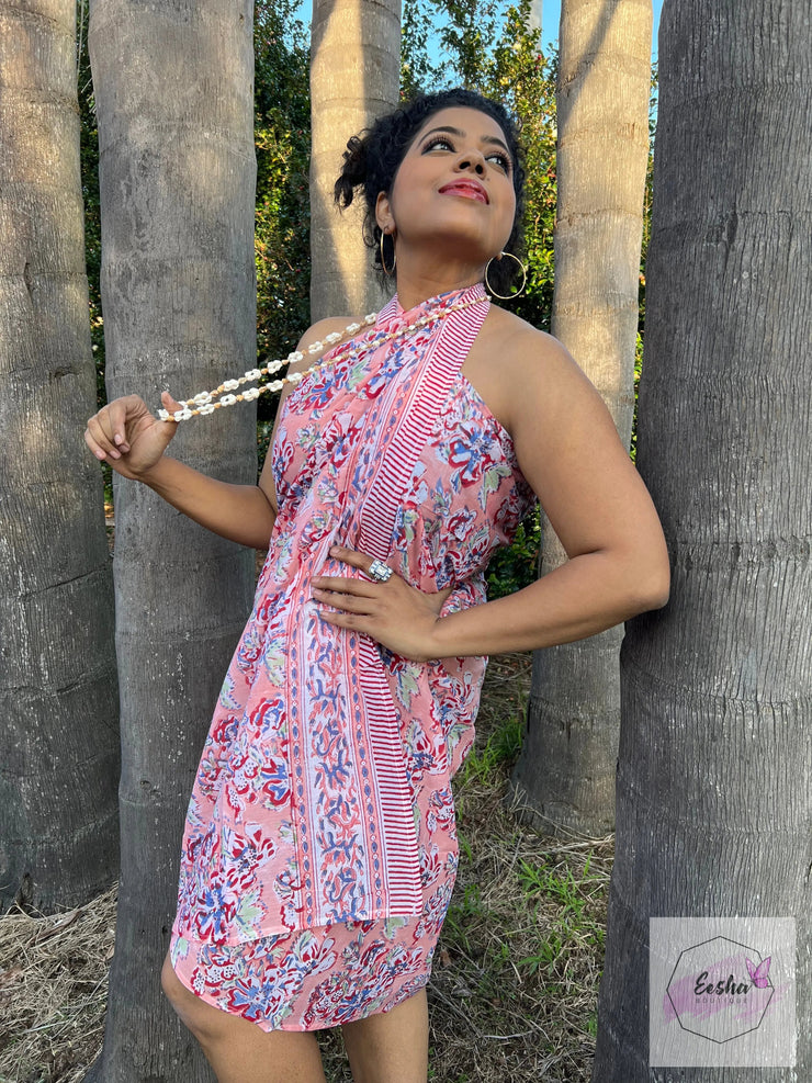 Block Print Peach Floral Sarong