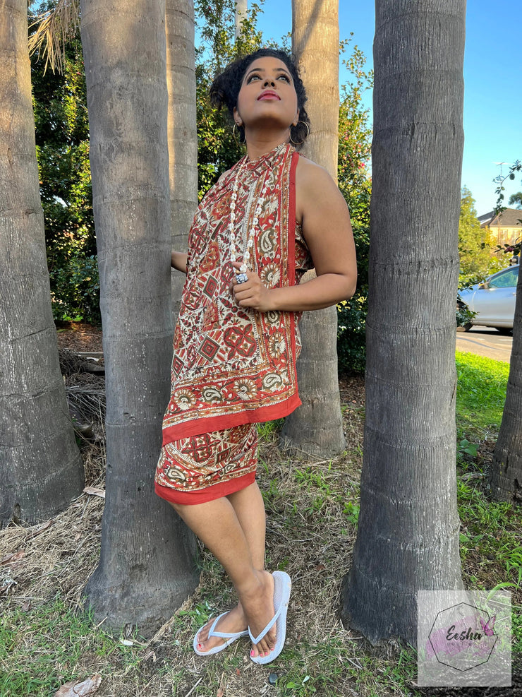 Block Print Sarong-Geomatric Kalamkari