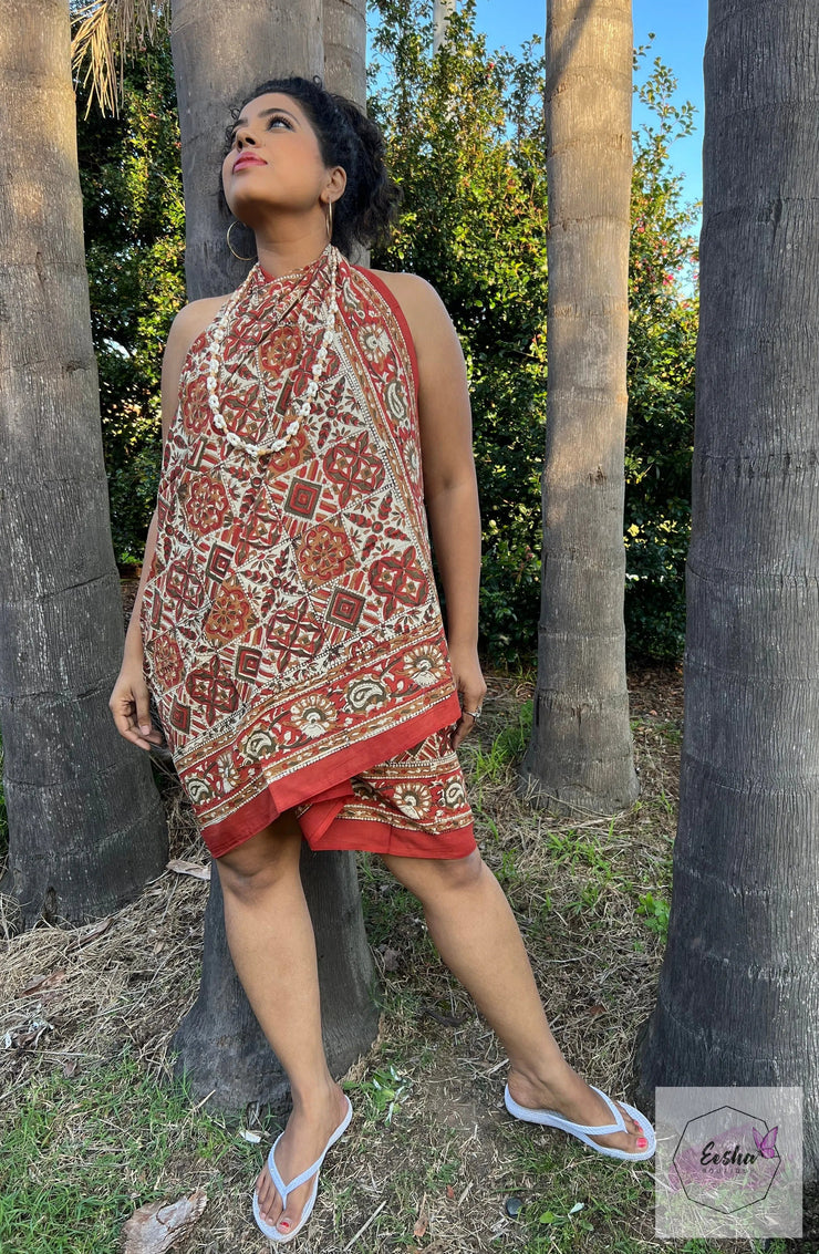 Block Print Sarong-Geomatric Kalamkari