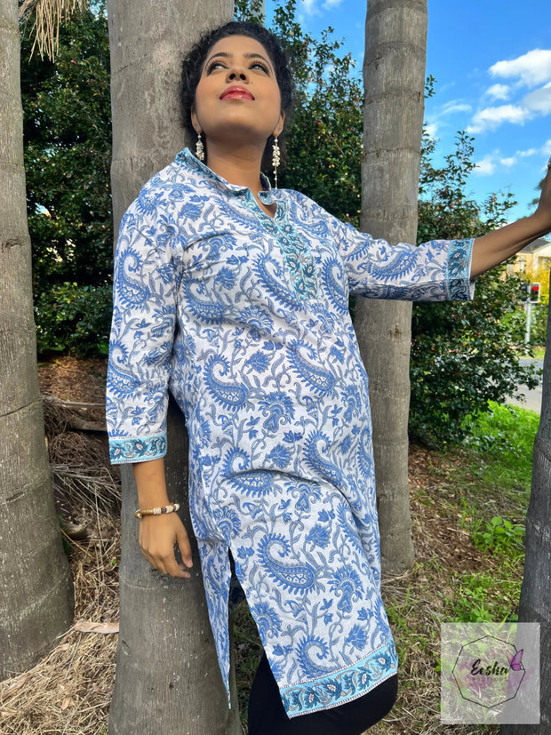 Blue Paisley Hand Block Print Tunic