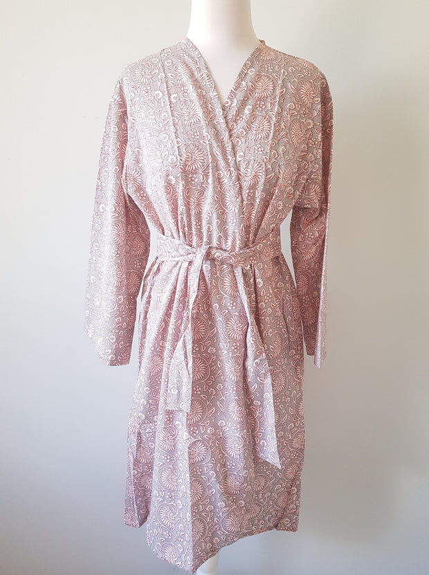 Hand Block Print Kimono Robe, Bridal Robe