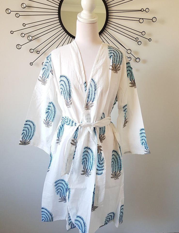 Hand Block Print Kimono Robe, Bridal Robe