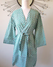 Hand Block Print Kimono Robe, Bridal Robe