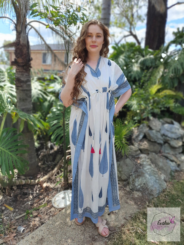 Blue Cyprus - Block Print Long Kaftan