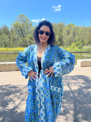 Blue Lotus Long Kimono Robe - EeshaBoutique