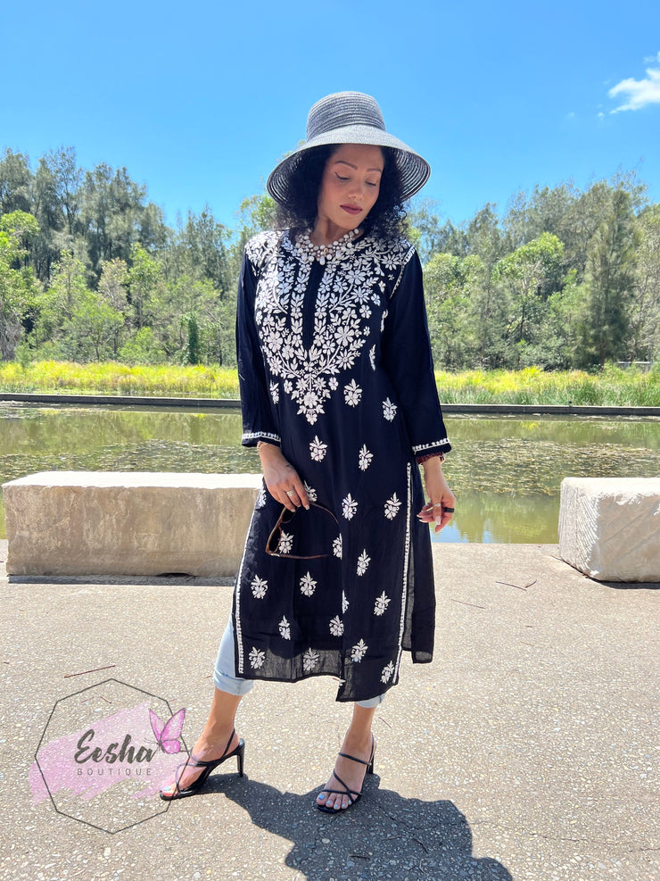 Chandani Tunic - Black - Hand Embroidered Kurta