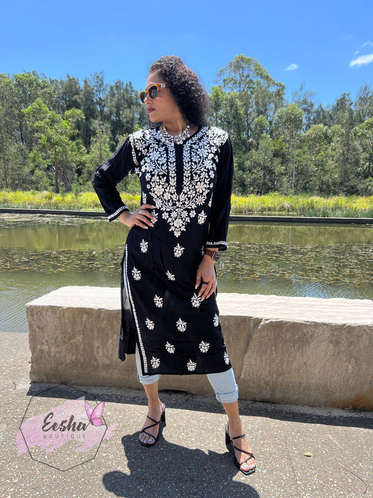 Chandani Tunic - Black - Hand Embroidered Kurta