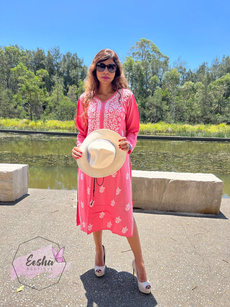 Chandani Tunic - Peach - Hand Embroidered Chikankari Kurta