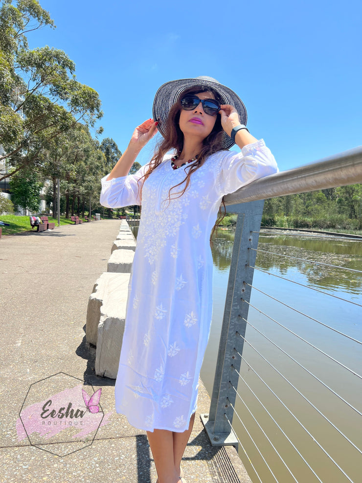 Chandani Tunic - White - Hand Embroidered Chikankari Kurta