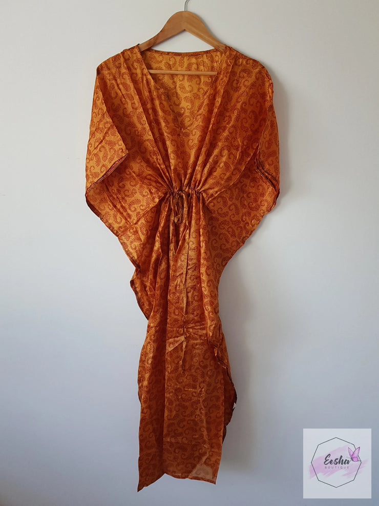 Copper Paisley Vintage Silk Long Kaftan
