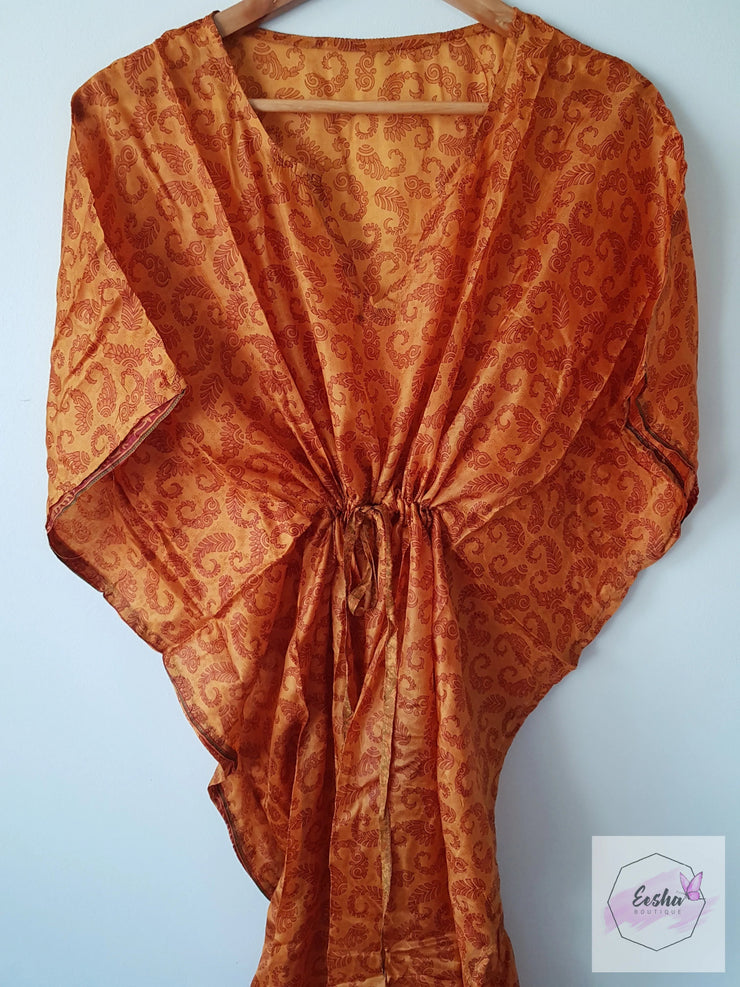Copper Paisley Vintage Silk Long Kaftan