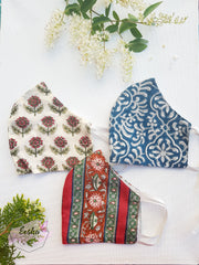 Block Print Face Mask - Cotton Voile - EeshaBoutique