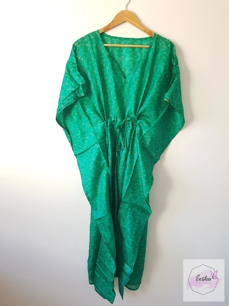 Deep Green Vintage Silk Long Kaftan - Eesha Boutique