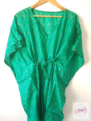 Deep Green Vintage Silk Long Kaftan