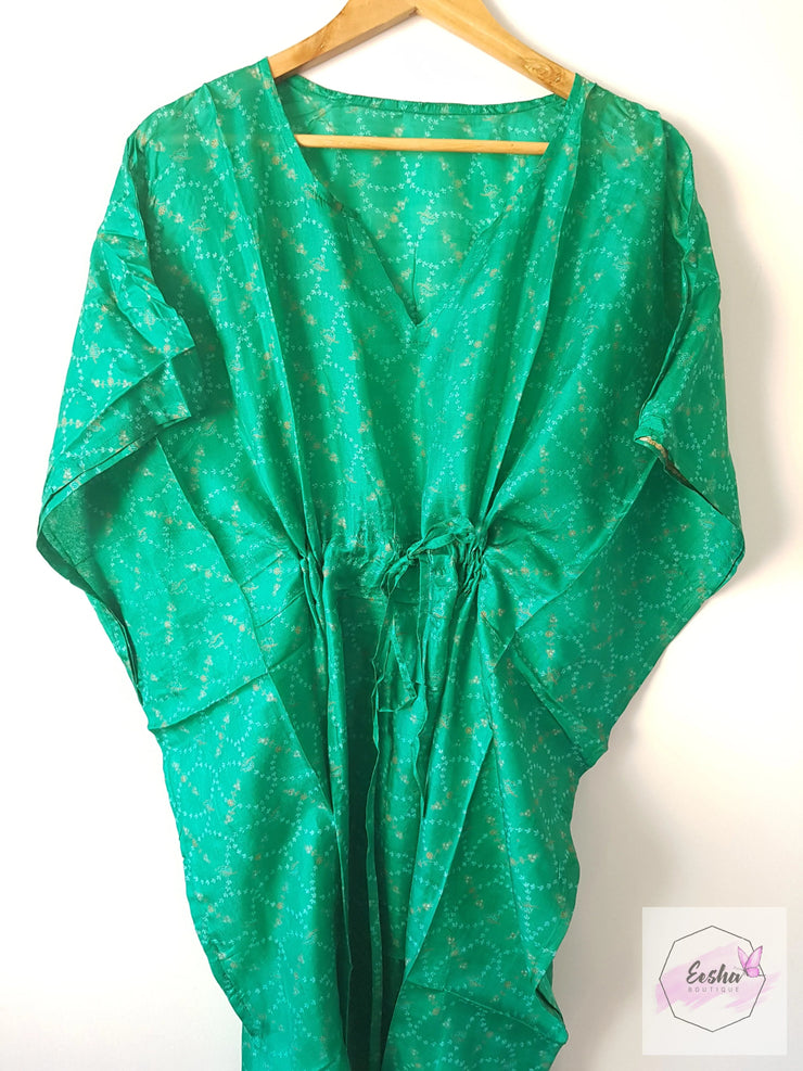 Deep Green Vintage Silk Long Kaftan