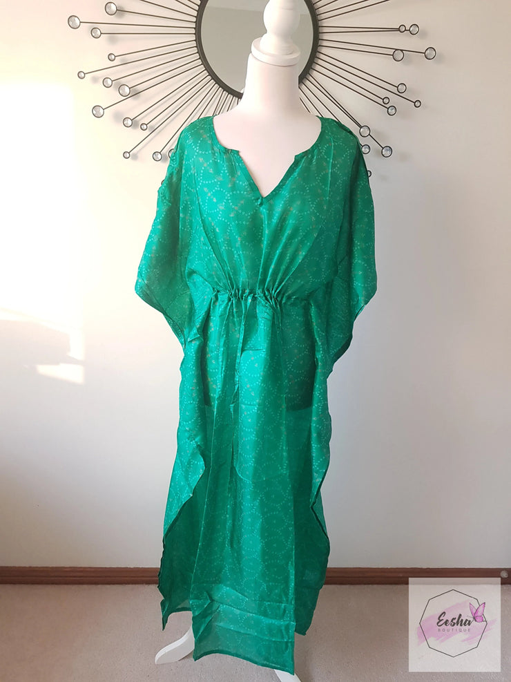Deep Green Vintage Silk Long Kaftan