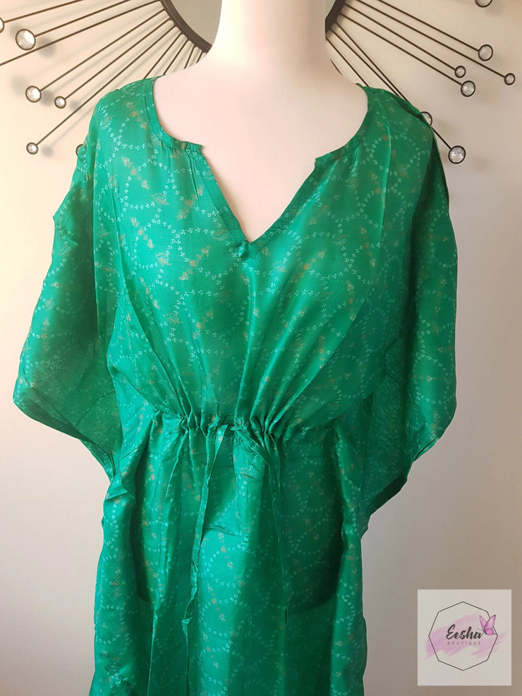 Deep Green Vintage Silk Long Kaftan - Eesha Boutique