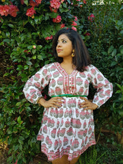 Eka - Hand Block Print India Cotton Dress - Pink