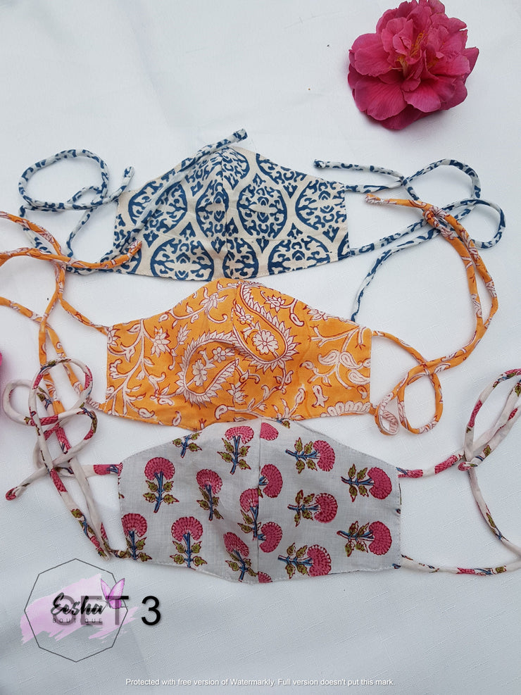 Set of 3 Face Masks - Three layers with string -  by EeshaBoutique - Face Mask, gshop