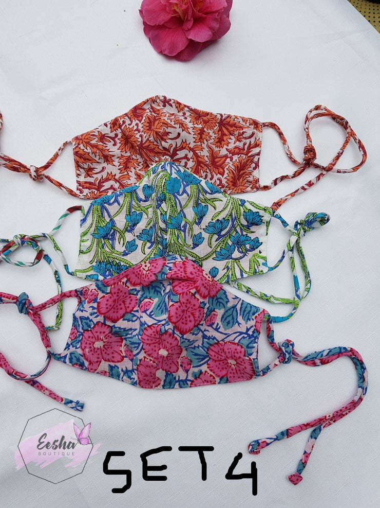Set of 3 Face Masks - Three layers with string -  by EeshaBoutique - Face Mask, gshop