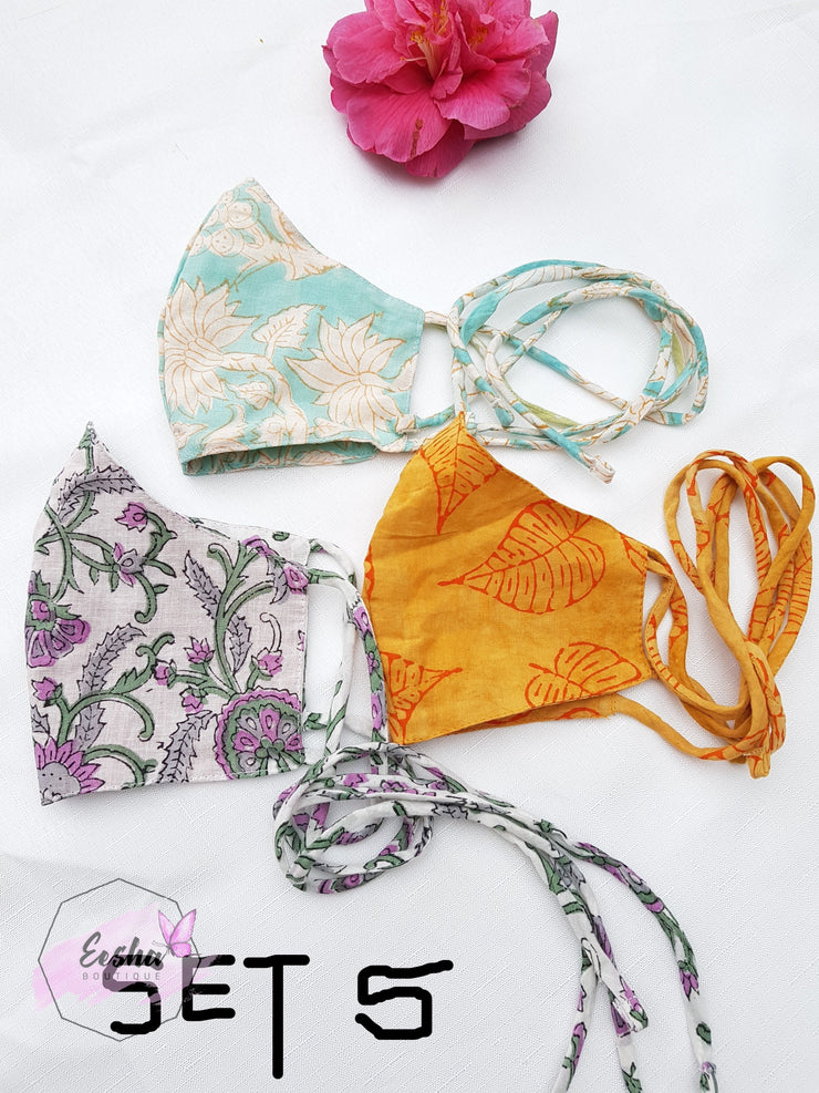 Set of 3 Face Masks - Three layers with string -  by EeshaBoutique - Face Mask, gshop